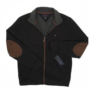 NEW Vintage Tommy Hilfiger Sweatshirt! Black Brown Faux Suede Elbow Patch & Trim